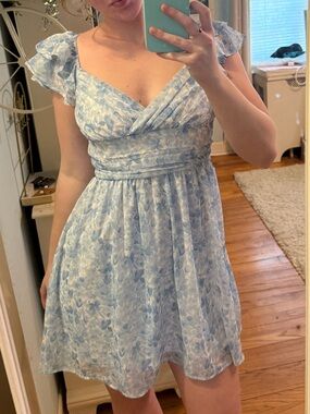 Altar’D State Light Blue Floral Ruffle-Sleeve Dress
